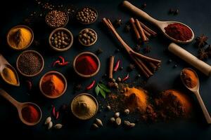 spices and spices on a black background. AI-Generated photo