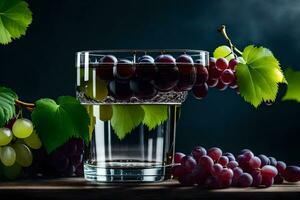 uvas en un vaso de agua. generado por ai foto