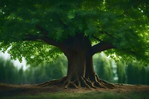 un árbol con raíces en el suelo. generado por ai foto