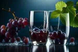 two glasses filled with grapes and water. AI-Generated photo