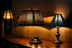 two lamps on a table in a room. AI-Generated photo