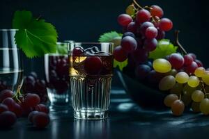 uvas y vino en un vaso. generado por ai foto