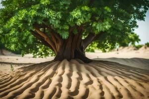 a tree in the desert with sand dunes. AI-Generated photo
