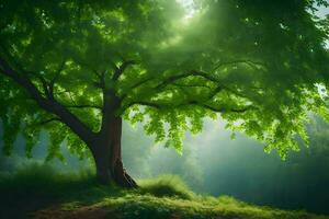 photo wallpaper the sky, tree, sun, light, green, tree, the forest, the. AI-Generated