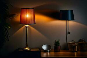 a lamp on a table next to a lamp. AI-Generated photo