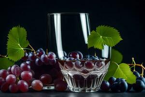 uvas y vino en un negro antecedentes. generado por ai foto