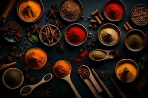 spices and spices on a black background. AI-Generated photo