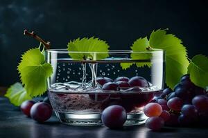 grapes and water in a glass. AI-Generated photo