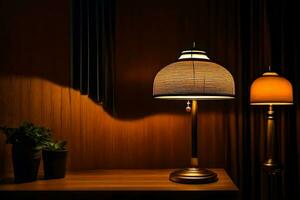 a table lamp and a lamp on a wooden table. AI-Generated photo