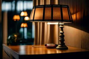 a lamp on a table in a room. AI-Generated photo