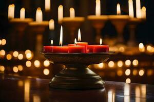 velas en un Iglesia con velas en el antecedentes. generado por ai foto