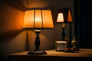 a table lamp with a lampshade on it. AI-Generated photo