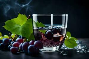 grapes and ice in a glass. AI-Generated photo