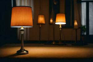 a table lamp is on a table in front of a lamp. AI-Generated photo