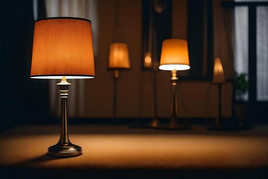 a table lamp is on a table in front of a lamp. AI-Generated photo