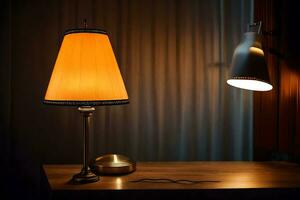 a lamp on a table next to a lamp. AI-Generated photo