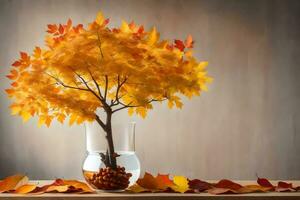 otoño hojas en un florero en un mesa. generado por ai foto