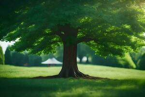 a tree in the middle of a field. AI-Generated photo