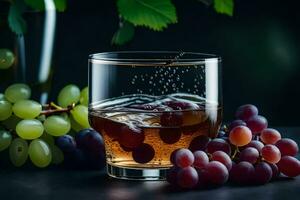 a glass of wine with grapes and grapes. AI-Generated photo