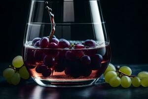 a glass of wine with grapes. AI-Generated photo