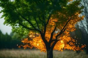 un árbol con naranja hojas y amarillo hojas. generado por ai foto