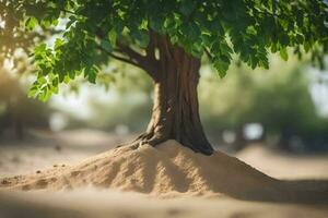 a tree with a sand dune in the background. AI-Generated photo
