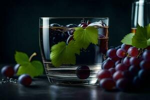 uvas y agua en un vaso. generado por ai foto