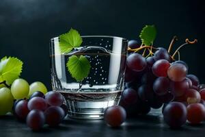 grapes and water in a glass. AI-Generated photo