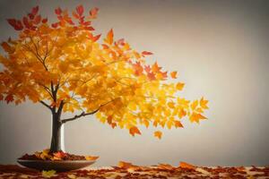 autumn bonsai tree in a vase. AI-Generated photo