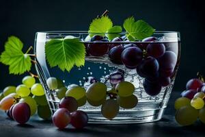 grapes in a glass of water. AI-Generated photo