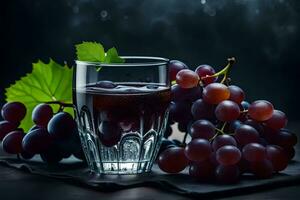 a glass of wine and grapes on a table. AI-Generated photo