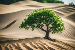 a lone tree in the desert. AI-Generated photo