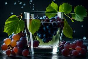 grapes in a glass of water. AI-Generated photo