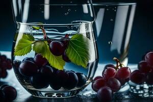 grapes in a glass of water. AI-Generated photo