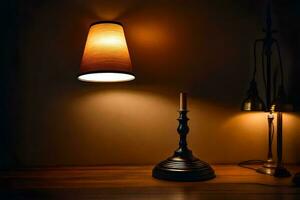 a lamp is on a table next to a lamp. AI-Generated photo