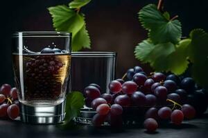 uvas y agua en un vaso. generado por ai foto