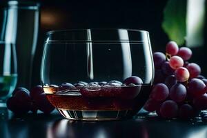 a glass of wine and grapes on a table. AI-Generated photo