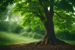 un árbol con raíces en el suelo. generado por ai foto