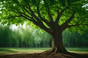 a tree is shown in the foreground with green leaves. AI-Generated photo