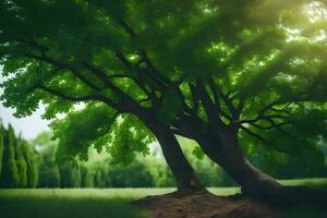 photo wallpaper the sky, trees, grass, the sun, the trees, the grass, the. AI-Generated