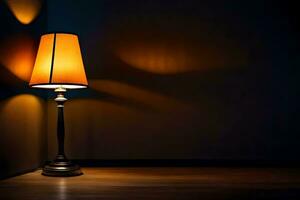 a lamp on a table in the dark. AI-Generated photo