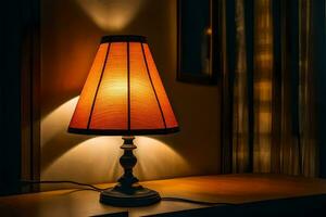 a lamp on a table in a dark room. AI-Generated photo