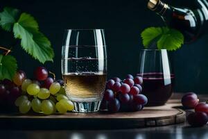 wine and grapes on a table. AI-Generated photo