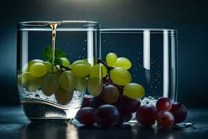 uvas en el vaso, agua, agua, uvas, agua, agua, uvas,. generado por ai foto