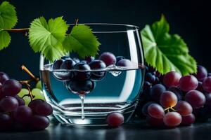grapes and water in a glass. AI-Generated photo