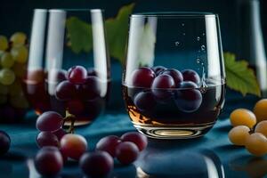 wine glasses with grapes and a bottle of wine. AI-Generated photo