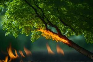 a tree with flames coming out of it. AI-Generated photo