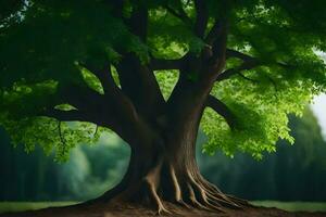 un árbol con raíces en el suelo. generado por ai foto