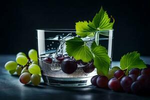 water and grapes in a glass. AI-Generated photo