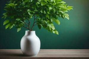 un blanco florero con un verde planta en él. generado por ai foto